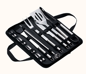 KIT CHURRASCO 17 PEÇAS EM ESTOJO E NYLON COM ALÇA