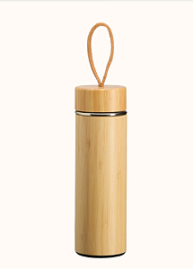 GARRAFA TÉRMICA DE BAMBU E INOX 400ML COM INFUSOR