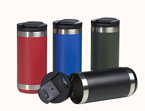 COPO TÉRMICO 350ML DE INOX COM PAREDE DUPLA E COM TAMPA PLÁSTICA