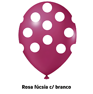 Balão 9" Joy Bolinhas - 25 unid. - Rosa Fucsia/Branco