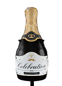 Balão Metalizado Garrafa de Champagne 78X42cm com 1 unidade - Preto
