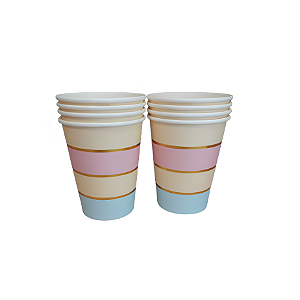 Copo de Papel Arco Iris Listra Metalizada 230g 250ml com 8 unidades - Colorido