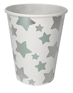 Copo de Papel Estrelas Metalizadas 230g 250ml com 8 unidades - Prata