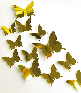 Kit Borboletas Decorativas Metalizada 11,5X11,5cm com 12 unidades - Dourado