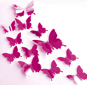 Kit Borboletas Decorativas Metalizada 11,5X11,5cm com 12 unidades - Pink
