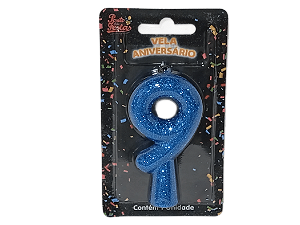 Vela Aniversário Puro Glitter Azul 8cm c/ 1 unid. - Número: 9