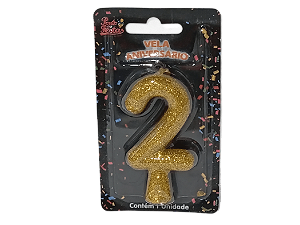 Vela Aniversário Puro Glitter Dourado 8cm c/ 1 unid. Número: 2