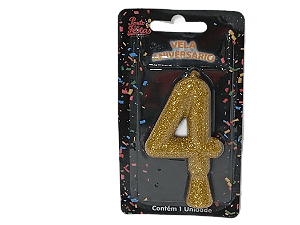 Vela Aniversário Puro Glitter Dourado 8cm c/ 1 unid. Número: 4