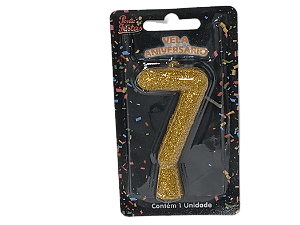 Vela Aniversário Puro Glitter Dourado 8cm c/ 1 unid. Número: 7