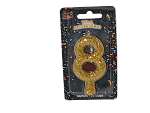 Vela Aniversário Puro Glitter Dourado 8cm c/ 1 unid. Número: 8
