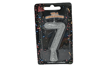 Vela Aniversário Puro Glitter Prata 8cm c/ 1 unid. Número: 7