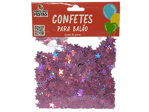 Confete para balão Holografico Estrela 0.8cm 10g com 1 unid. - Rosa