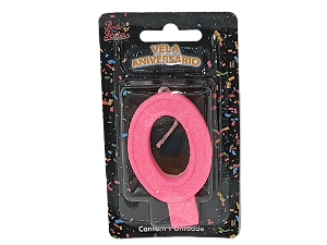 Vela Aniversário Glitter Big Rosa 8cm c/ 1 unid. - Número: 0