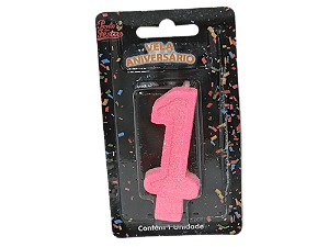 Vela Aniversário Glitter Big Rosa 8cm c/ 1 unid. - Número: 1