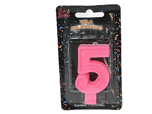 Vela Aniversário Glitter Big Rosa 8cm c/ 1 unid. - Número: 5