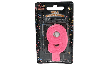 Vela Aniversário Glitter Big Rosa 8cm c/ 1 unid. - Número: 9