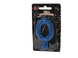 Vela Aniversário Puro Glitter Azul 8cm c/ 1 unid. - Número: 0