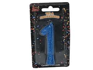 Vela Aniversário Puro Glitter Azul 8cm c/ 1 unid. - Número: 1