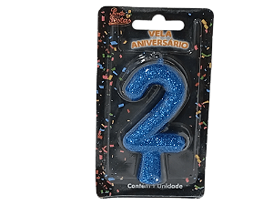 Vela Aniversário Puro Glitter Azul 8cm c/ 1 unid. - Número: 2