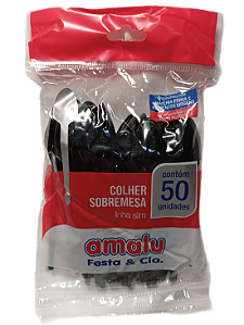 Colher Sobremesa Linha Slim c/ 50 unid.  - Preto - Amalu