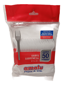 Garfo Sobremesa Linha Slim c/ 50 unid.  - Branco - Amalu