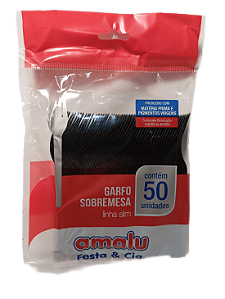 Garfo Sobremesa Linha Slim c/ 50 unid.  - Preto - Amalu