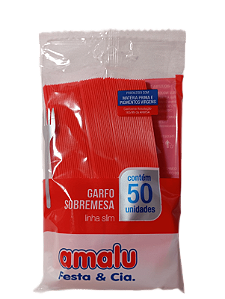 Garfo Sobremesa Linha Slim c/ 50 unid.  - Vermelho Sólido - Amalu