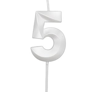 Vela Mini Design Branco Perolizada Número - 5