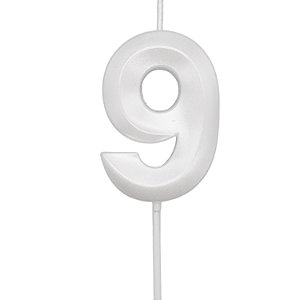 Vela Mini Design Branco Perolizada Número - 9