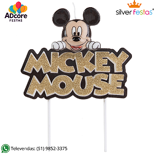 Vela Mickey Colorido Glitter - Dourado
