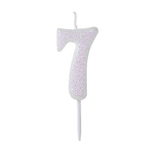 Vela Pequena Branca Glitter Número - 7