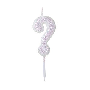 Vela Pequena Branca Glitter Número - Interrogação