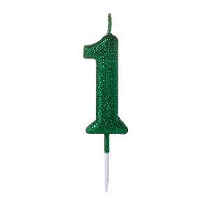 Vela Pequena Verde Glitter Número - 1