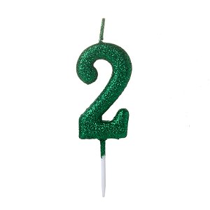Vela Pequena Verde Glitter Número - 2