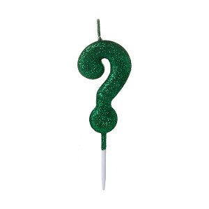Vela Pequena Verde Glitter Número - Interrogação
