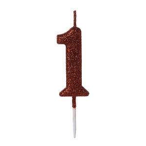 Vela Pequena Vermelha Glitter Número - 1