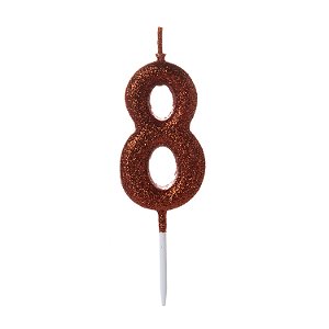Vela Pequena Vermelha Glitter Número - 8