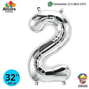 Balão Metálico Número Art-Latex 32" - Art-Latex - Prata - 2