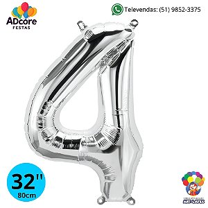 Balão Metálico Número Art-Latex 32" - Art-Latex - Prata - 4