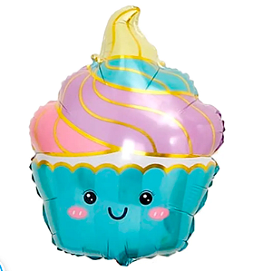 Balão Metalizado 44×61,5cm Cupcake c/1 unid. - Azul