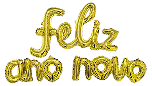 Balão Metalizado Kit 3 pçs - c/ 1 unid. Escrita "Feliz Ano Novo" Dourado