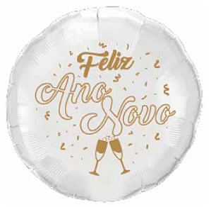 Balão Metalizado Prata 18" 45cm c/ 1 unid. Feliz Ano Novo com Taças