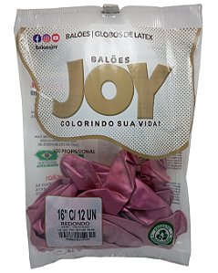 Balão Cromado JOY c/ 12 unid. - Pink - 16