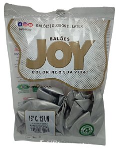 Balão Cromado JOY c/ 12 unid. - Prata - 16