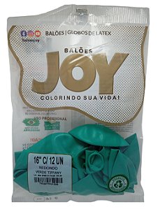 Balão Liso JOY c/ 12 unid. - Verde Tiffany - 16