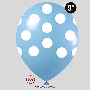 Balão Bolinha JOY c/ 25 unid. - Azul Claro e Branco - 9