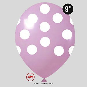 Balão Bolinha JOY c/ 25 unid. - Rosa Claro e Branco - 9
