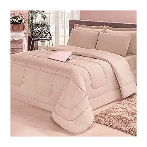 Jogo de cama Casal 6 peças com Edredom e Lençol Casa Dona Bege Bege