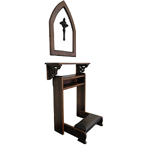 Oratório São Miguel Arcanjo | Altar + Genuflexório Dobrável + Moldura + Crucifixo