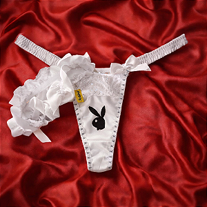 Calcinha Playboy Fio Dental com Lacinho e Lacinho
